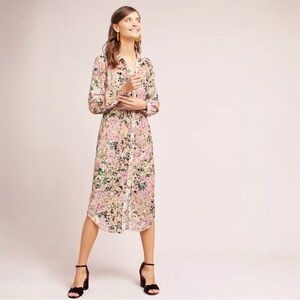 Anthropologie Hemant & Nandita Triana Floral Button Down Midi Dress Size MP Pink
